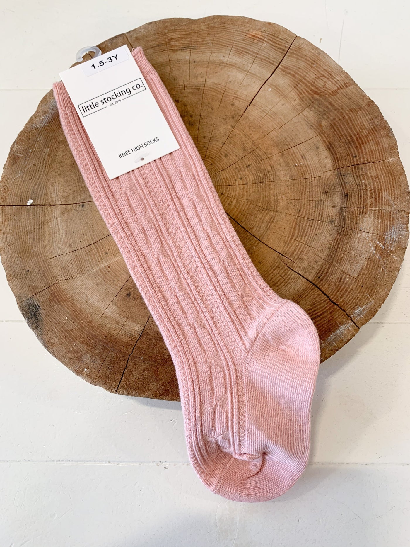 Cable Knit Knee High Socks - Blush