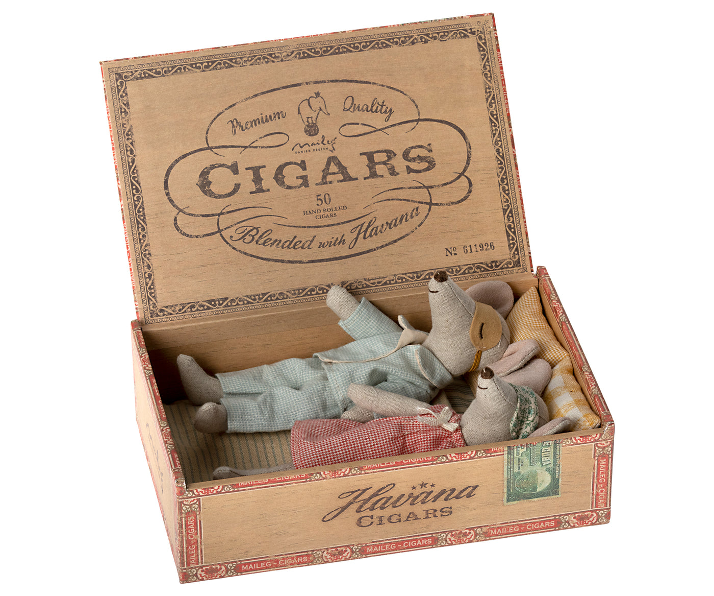 Maileg Mice Mum & Dad in a Cigarbox