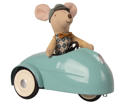 Maileg Mouse in a Race Car + Garage - Blue