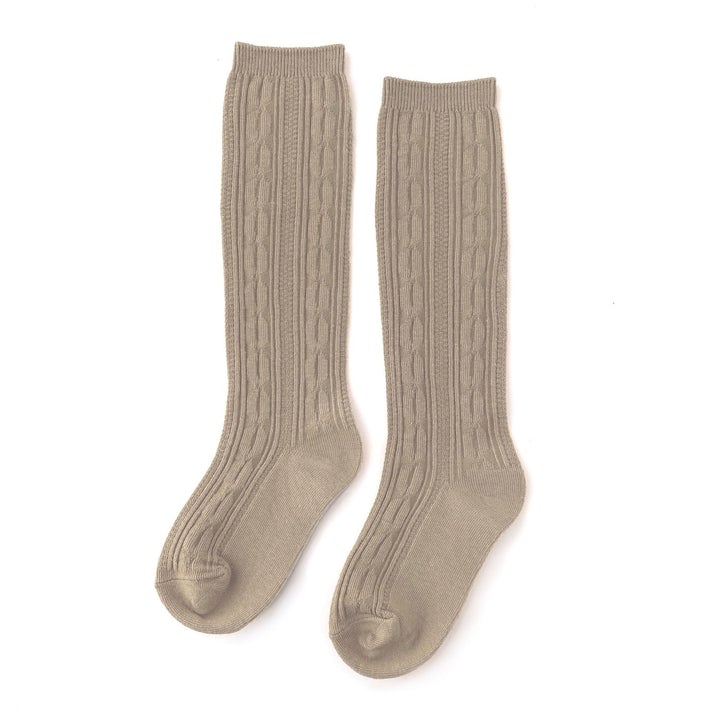 Cable Knit Knee High Socks - Oat