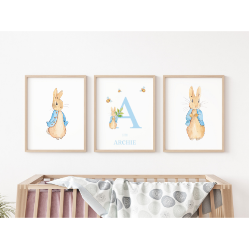 Peter Rabbit Prints with Name Blue X3