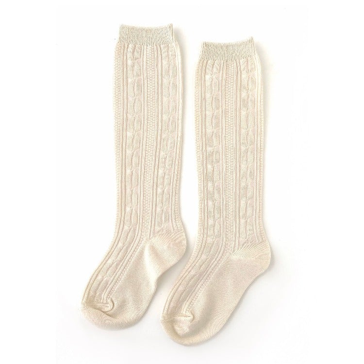 Cable Knit Knee High Socks - Vanilla Cream