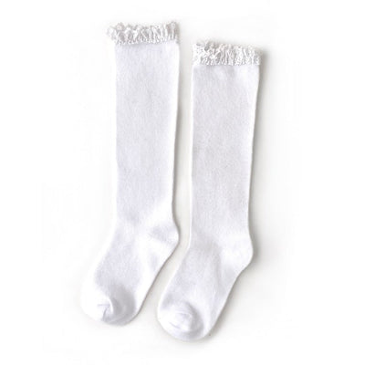 Lace Top Knee High Socks - White