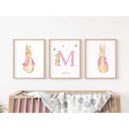 Peter Rabbit Prints with Name Pink X3